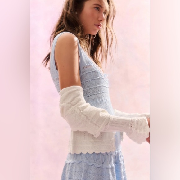 NEW LoveShackFancy Ronelle Pointelle Scallop Mini Dress Morning Tide Blue size S - Picture 3 of 12